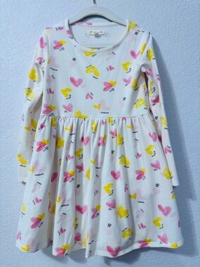 Tucker + Tate White Long Sleeve Dress with Pink & Yellow Hearts